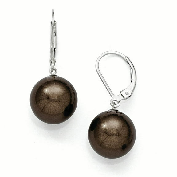 Majestik  Sterling Silver Rhodium-plated 12-13mm Brown Imitation Shell Pearl Leverback Dangle Earrings