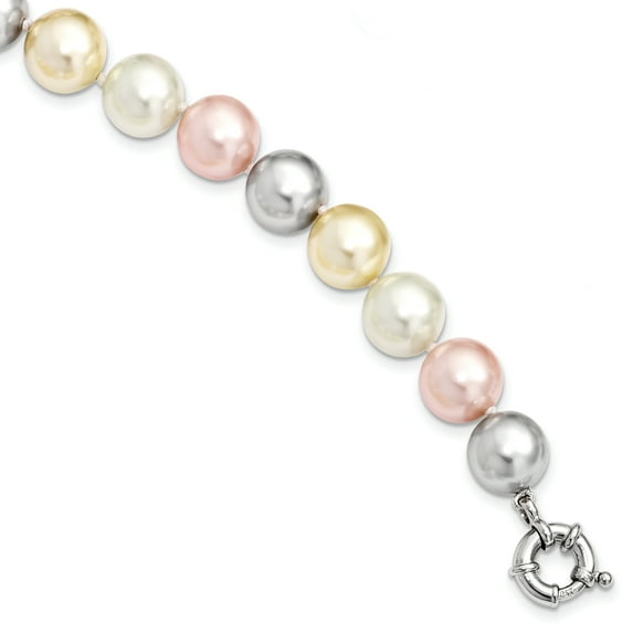 Majestik  Sterling Silver Rhodium-plated 12-13mm Multi-Color Imitation Shell Pearl Hand-knotted Bracelet
