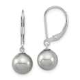 thumbnail image 1 of Sterling Silver Majestik Rhodium-plated 8-9mm Grey Imitation Shell Pearl Leverback Earrings, 1 of 2