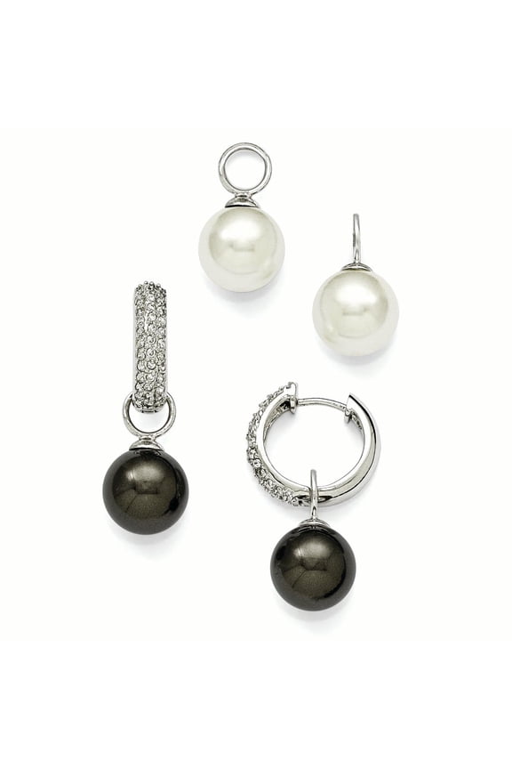 Sterling Silver Majestik with Cubic Zirconia 12-13mm Blk & Wht Interchangeable Hoops