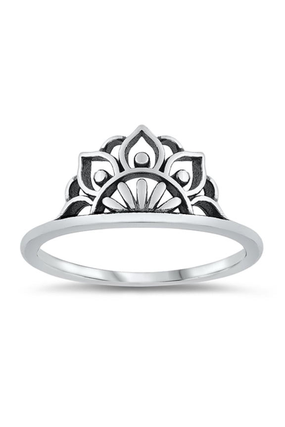 Sterling Silver Mandala Crown Ring Size 10
