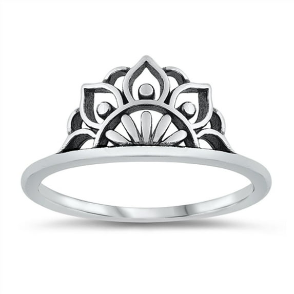 Sterling Silver Mandala Crown Ring Size 4