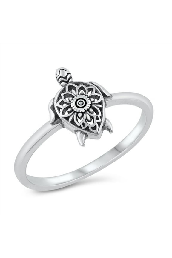 Sterling Silver Mandala Sea Turtle Ring Size 7