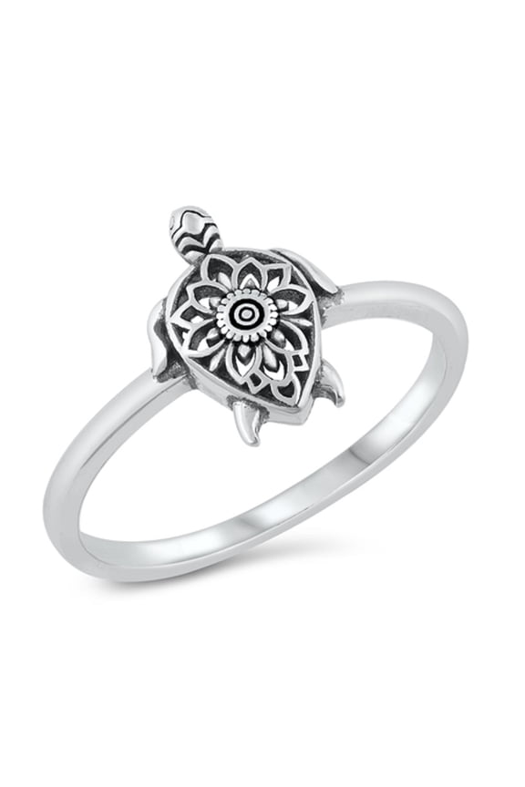 Sterling Silver Mandala Sea Turtle Ring Size 9