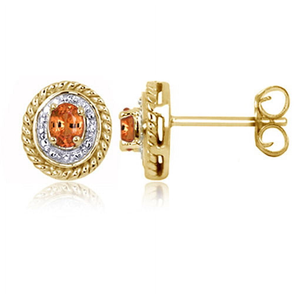 Sterling Silver Mandarin Garnet Gemstone and Diamond Accent Earrings