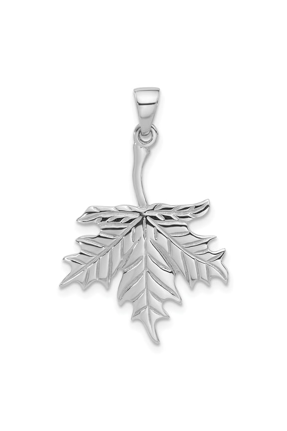 925 Sterling Silver Maple Leaf Pendant Charm, Polished Botanical Nature Design