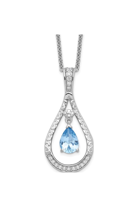 Sentimental Expressions Sterling Silver Rhodium-plated Mar. CZ Stone Never Forget Tear 18in Birthstone Necklace