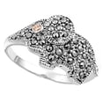 thumbnail image 1 of Sterling Silver Marcasite Elephant Cocktail Ring Solid 925 13mm Orange CZ Jewelry Female Size 6, 1 of 4