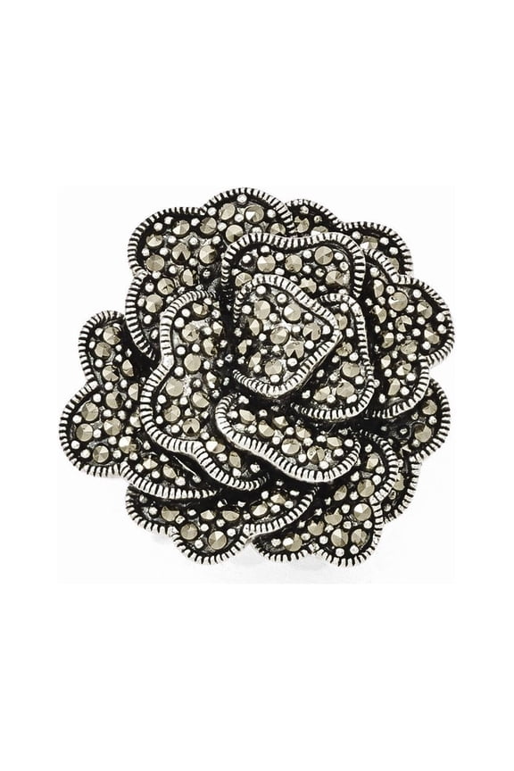 Sterling Silver Marcasite Flower Pendant - Measures 26.15x27mm Wide