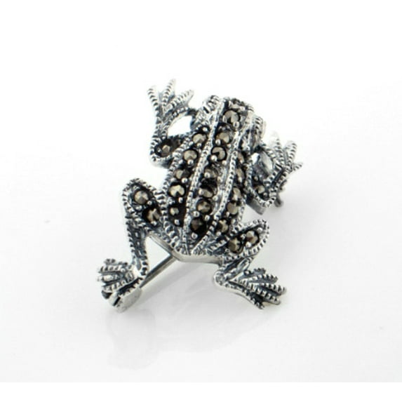 Sterling Silver Marcasite Frog Lapel Pin or Brooch