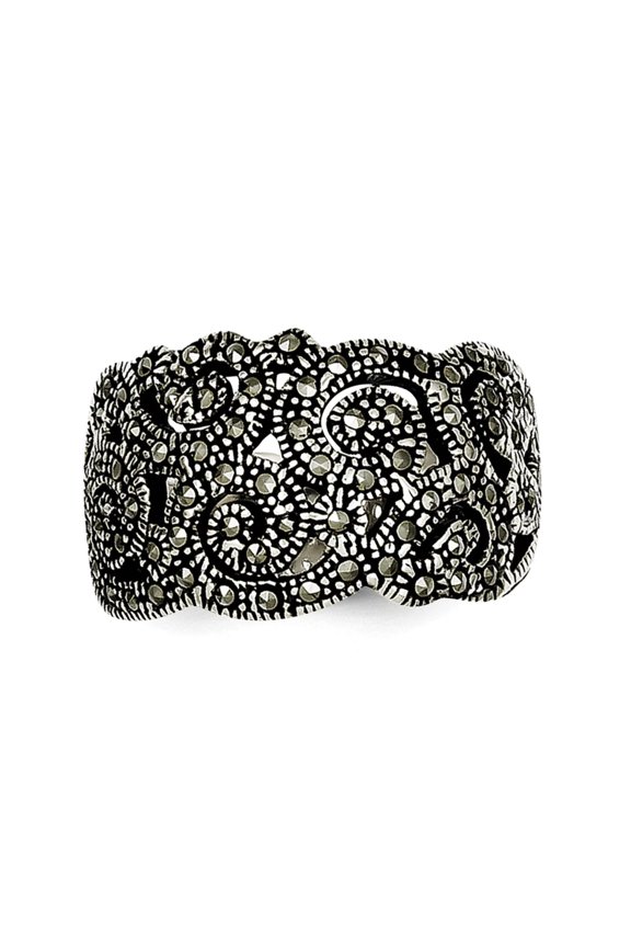 Finest Gold Sterling Silver Marcasite Ring - Size 7