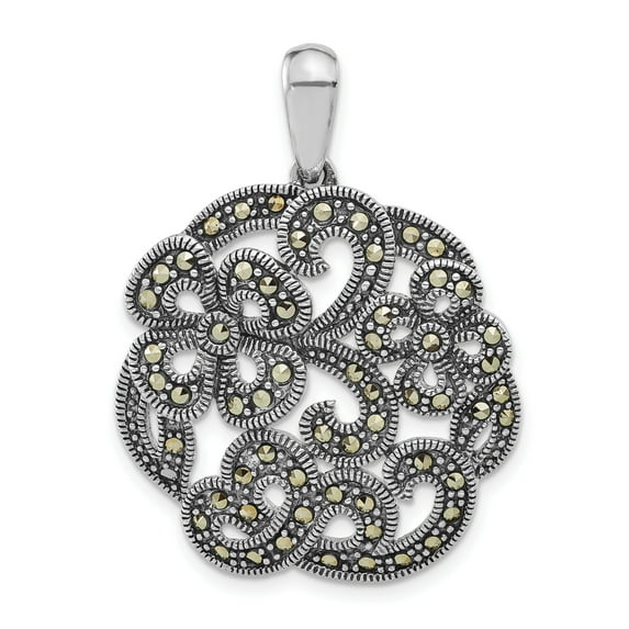 Sterling Silver Marcasite w/Flowers Pendant