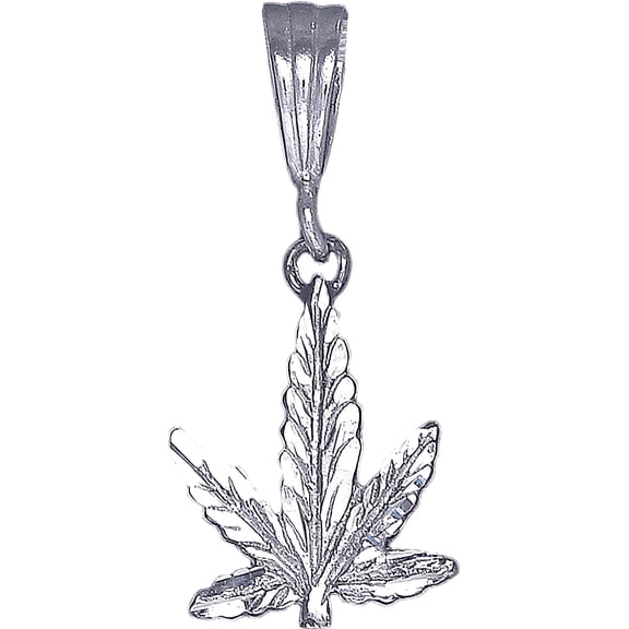 Sterling Silver Marijuana Leaf Charm Pendant Necklace with Diamond Cut Finish and 18 Inch Rolo Chain