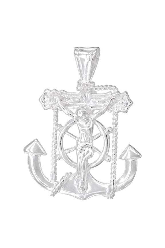Sterling Silver Mariners Anchor Cross Pendant, 1 1/16 inch