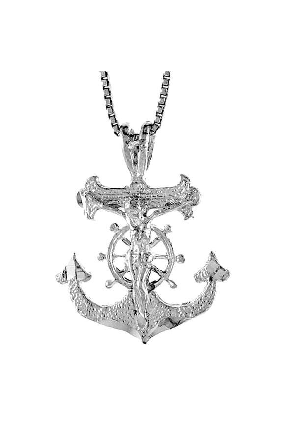 Sterling Silver Mariners Anchor Cross Pendant, 1 1/16 inch