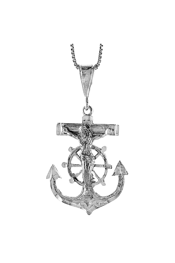 Sterling Silver Mariners Anchor Cross Pendant, 1 1/4 inch