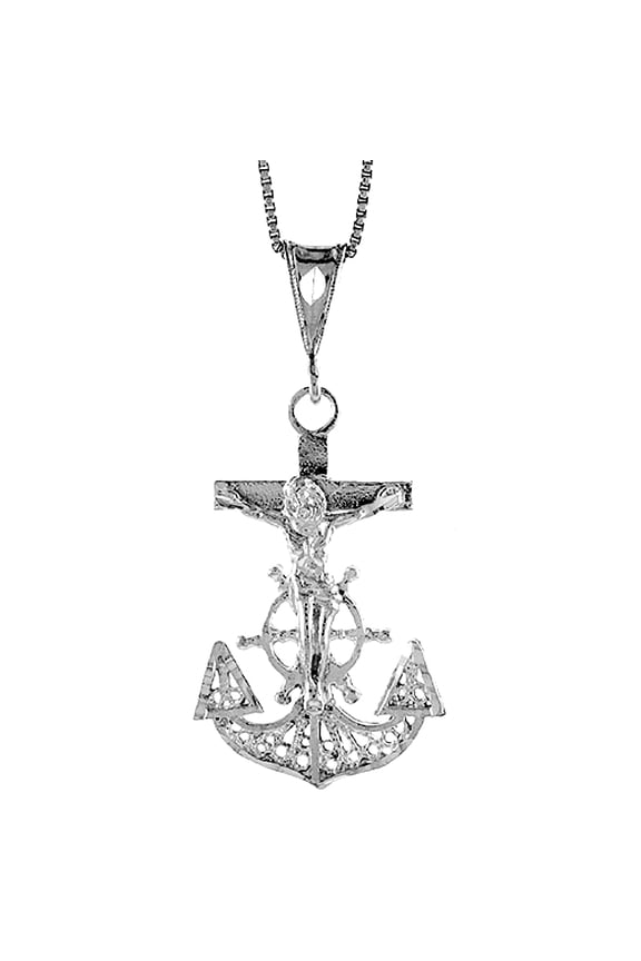 Sterling Silver Mariners Anchor Cross Pendant Filigree, 1 3/8 inch