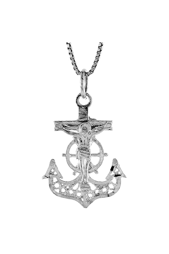 Sterling Silver Mariners Anchor Cross Pendant Filigree, 1 inch