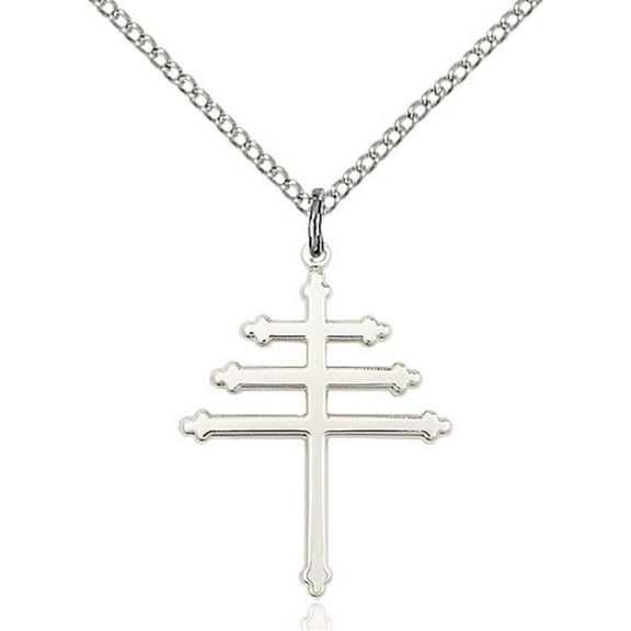Sterling Silver Maronite Cross Pendant 7/8 x 5/8 inches with 18 inch Sterling Silver Curb Chain