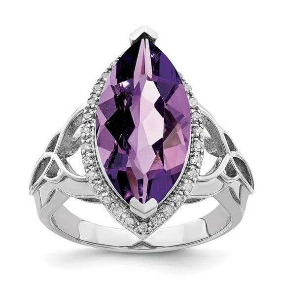 Sterling Silver Rhodium-plated Amethyst & Diamond Ring QR3056AM