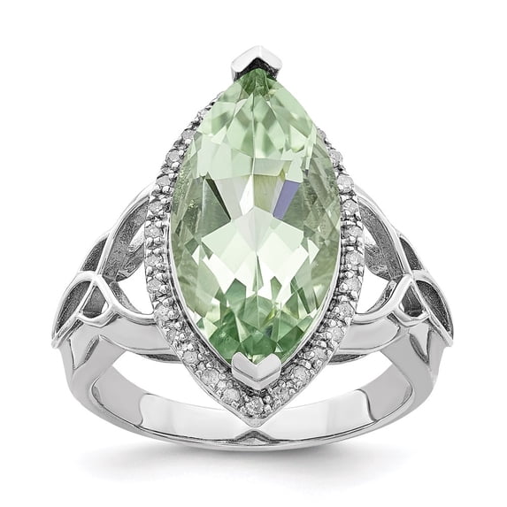 Sterling Silver Rhodium Diam. & Green Quartz Ring QR3056AG