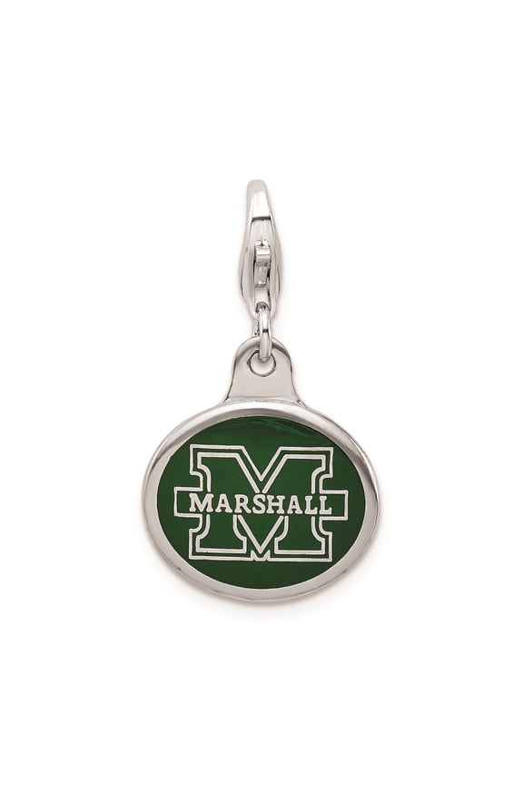 Sterling Silver Marshall University Charm Pendant with Green Enamel for Necklace or Bracelet, NCAA Collegiate Jewelry for Women and Fans