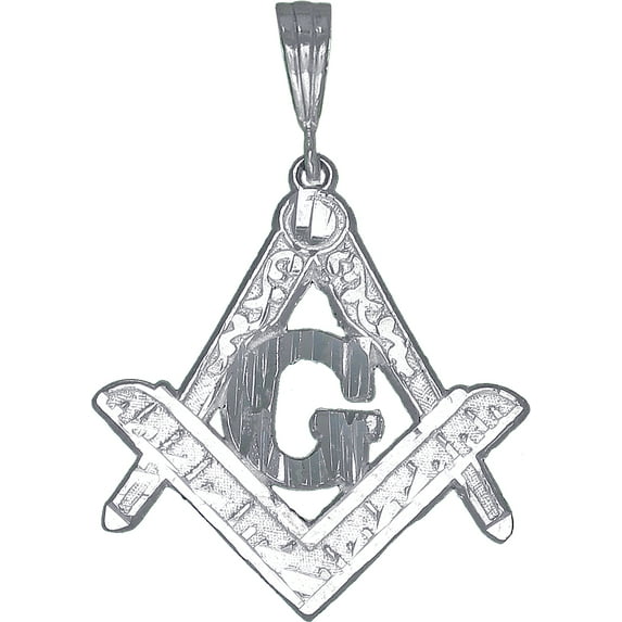 Sterling Silver Masonic Symbol of Square and Compasses Pendant Charm with Figaro Chain