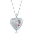 thumbnail image 1 of Sterling Silver Matte Finished Laser Engraved Mom Flower Design Heart Locket 18’’ Pendant Necklace, 1 of 5
