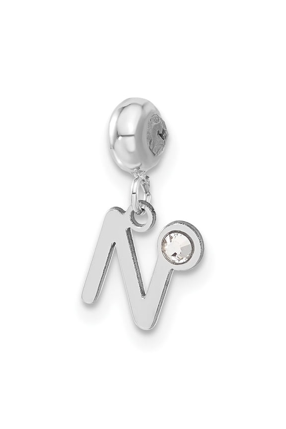 Sterling Silver MeMi Letter N w/Swarovski Crystal Charm Pendant