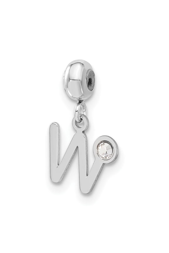 Sterling Silver MeMi Letter W w/Swarovski Crystal Charm Pendant