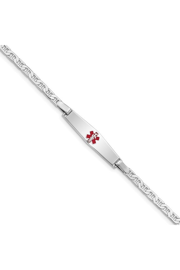 Sterling Silver Medical ID Anchor Link Bracelet - 3.9 Grams - 7 Inch - Lobster Claw