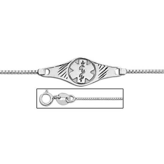 Sterling Silver Medical ID Ankle Bracelet W/ Box Chain - 9 1/2 Inch