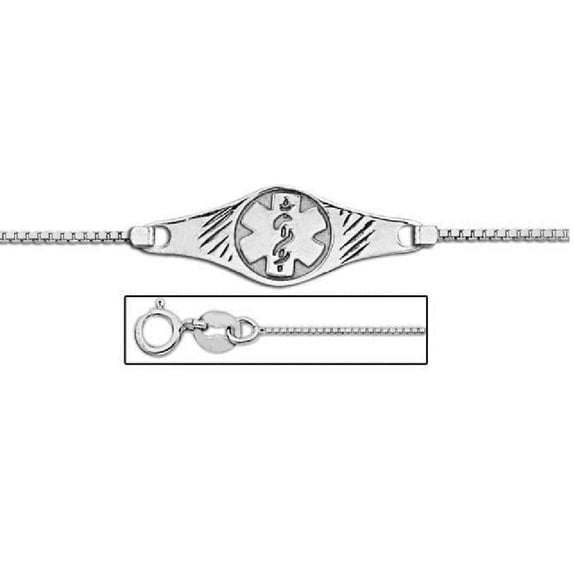 Sterling Silver Medical ID Ankle Bracelet W/ Box Chain - 9 Inch