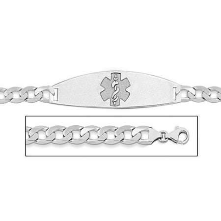 Sterling Silver Medical ID Bracelet W/ Curb Chain - 7-1/2 Inch