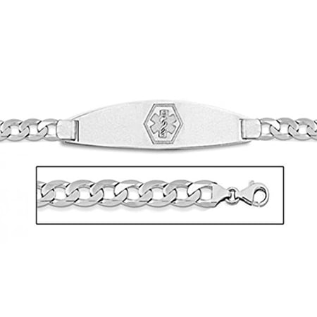 Sterling Silver Medical ID Bracelet W/Curb Chain - 7-1/2 Inch