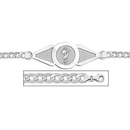 Sterling Silver Medical ID Bracelet W/ Curb Chain - 7 Inch