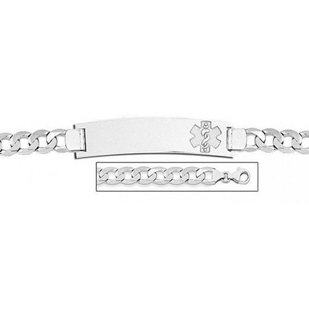 Sterling Silver Medical ID Bracelet W/ Curb Chain - 7 Inch