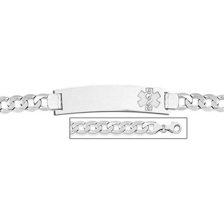 Sterling Silver Medical ID Bracelet W/ Curb Chain - 8 Inch