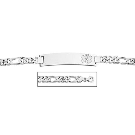 Sterling Silver Medical ID Bracelet W/ Figaro Chain - 7-1/2 Inch