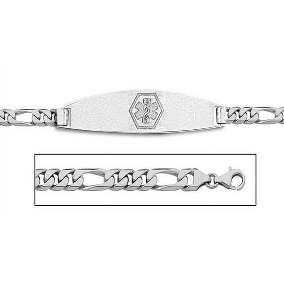 Sterling Silver Medical ID Bracelet W/ Figaro Chain - 7-1/2 Inch