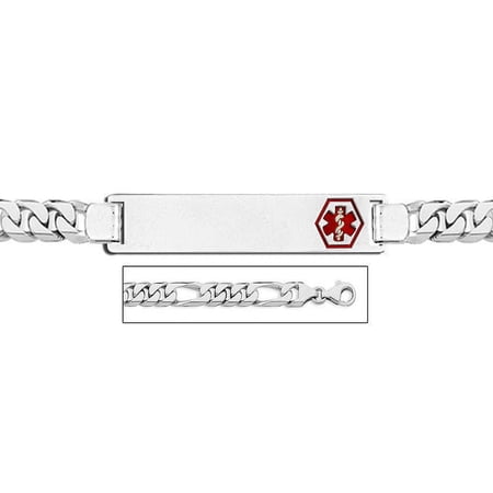 Sterling Silver Medical ID Bracelet W/ Figaro Chain - 8 Inch