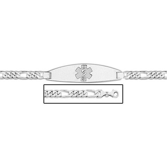 Sterling Silver Medical ID Bracelet W/ Figaro Chain - 8 inch