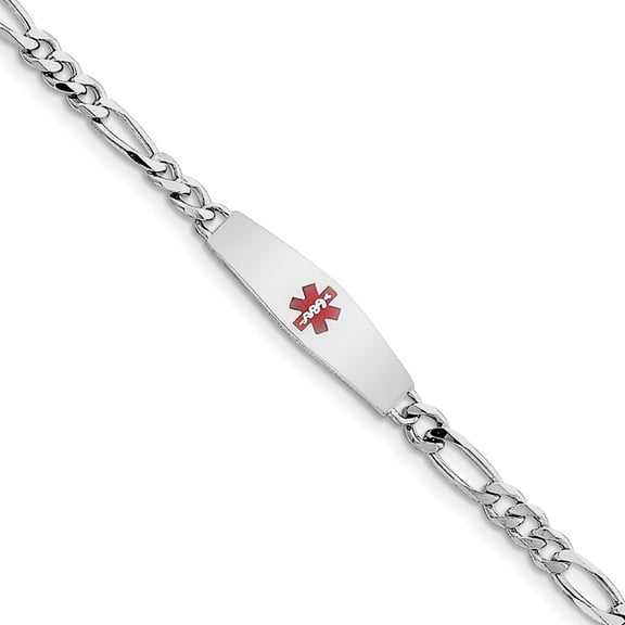 Sterling Silver Medical ID Figaro Link Bracelet - 6.4 Grams - 8 Inch - Lobster Claw