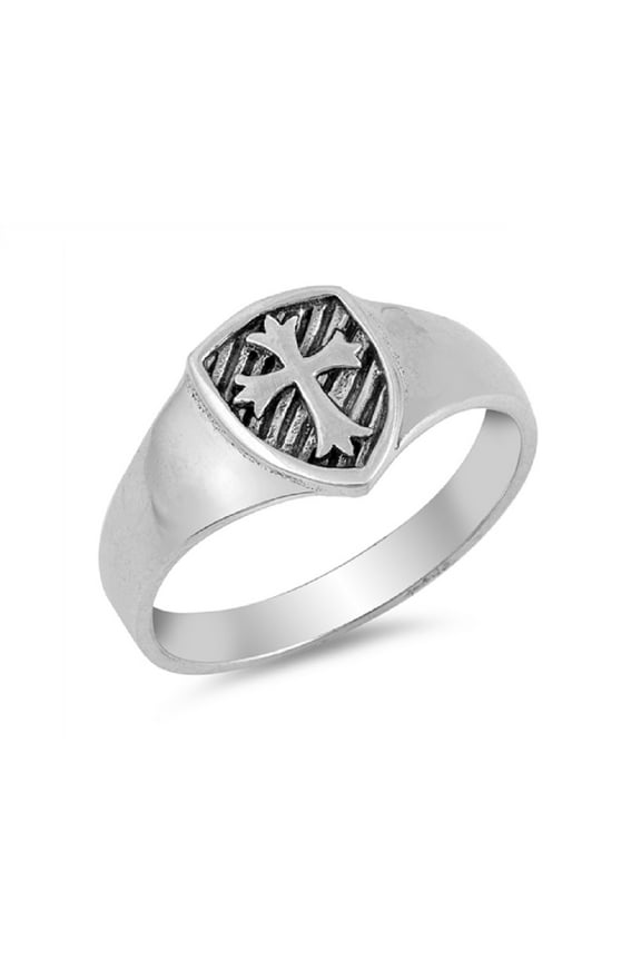 Sterling Silver Medieval Cross Plain Band Ring