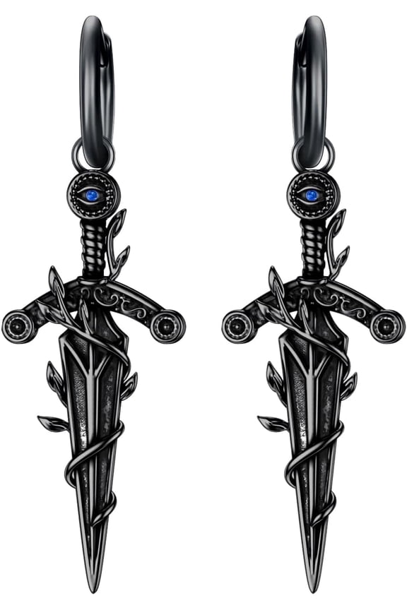 Sterling Silver Medieval Sword Dangle Drop Earrings Dagger Hoop Earrings Cross Knives Earrings for Women Men