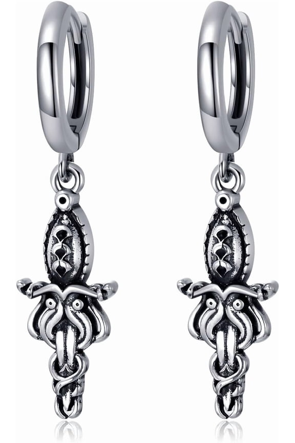 Sterling Silver Medieval Sword Dangle Drop Earrings Dagger Hoop Earrings Cross Knives Earrings for Women Men