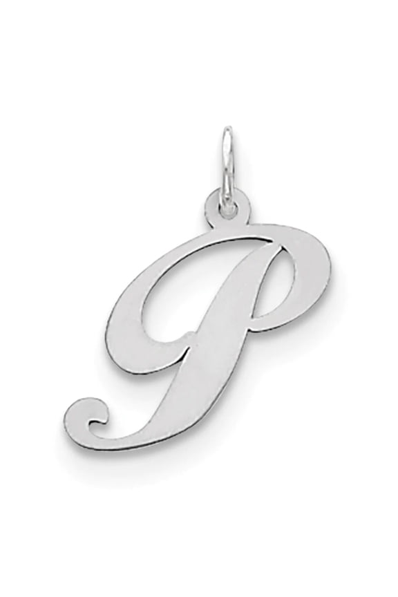 The Black Bow Sterling Silver, Ella Collection Medium Fancy Script Initial P Pendant