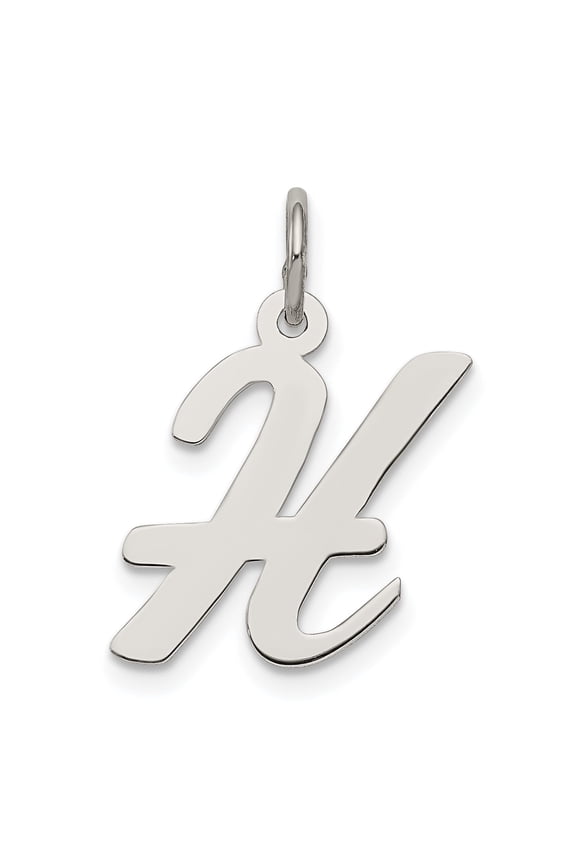 Sterling Silver Rhodium-Plated Script Letter H Pendant  Personalized Initial Necklace, High-Polish Finish, Meaningful Gift for Women