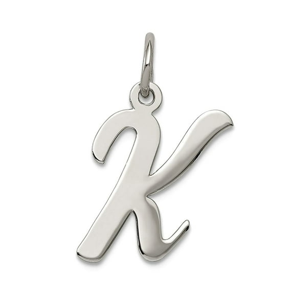 925 Sterling Silver Solid Polished Medium Script Intial K Charm 18x8mm Wide Pendant Necklace for Women