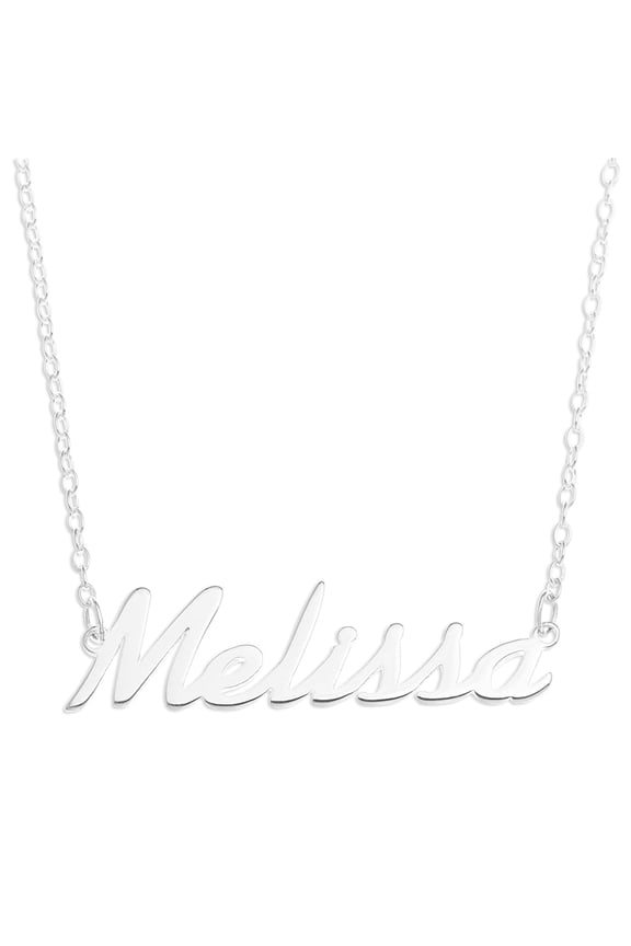 Sterling Silver 'Melissa' Name Pendant on 16-inch Trace Chain - White
